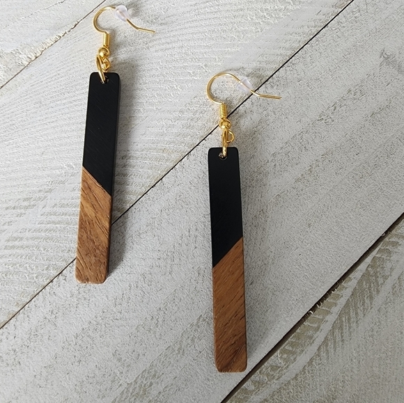 LONG Bar Wood Earrings, Wooden Earrings - Picture 1 of 3